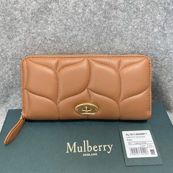 SOLD NWT $495 Mulberry Softie Quilted Nappa Leather Zip Around Wallet Tobacco - Picture 1 of 12